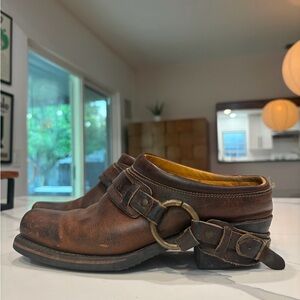 Vintage Frye belted Harness Mules